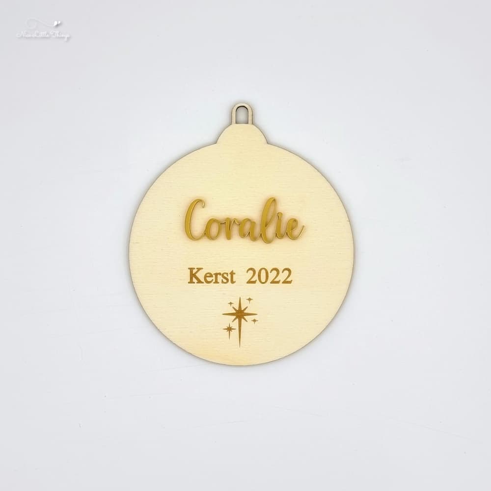 Boule de Noël en bois avec nom doré